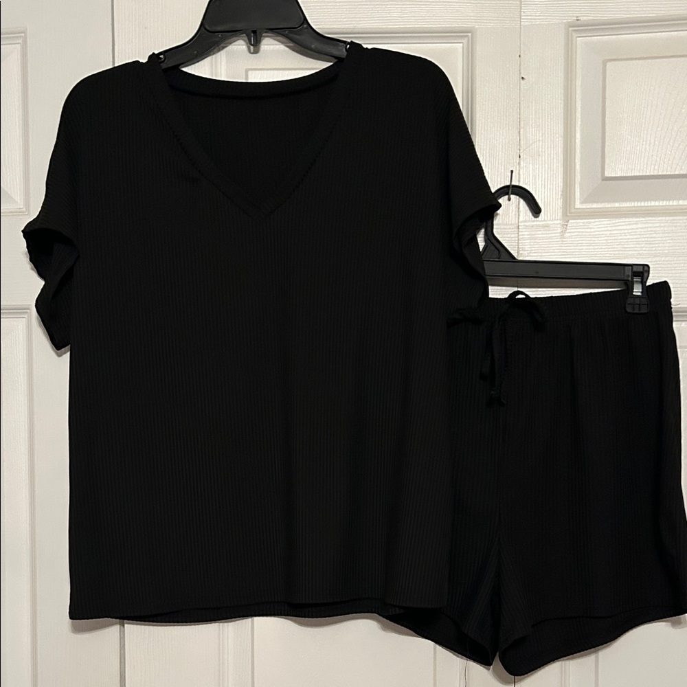 Shein Women's Black V-Neck Top & Shorts Set